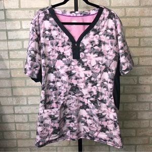 Healing Hands Purple Label Yoga Zip V-neck purple short sleeve scrub top